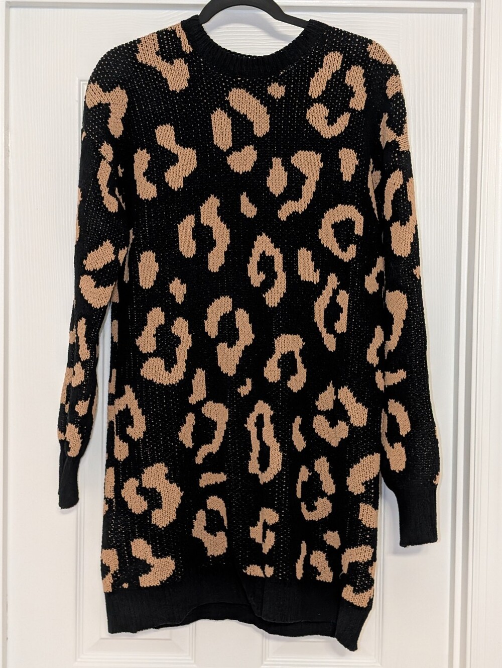 Derek Heart Black Sweater Dress with Tan Leopard Print